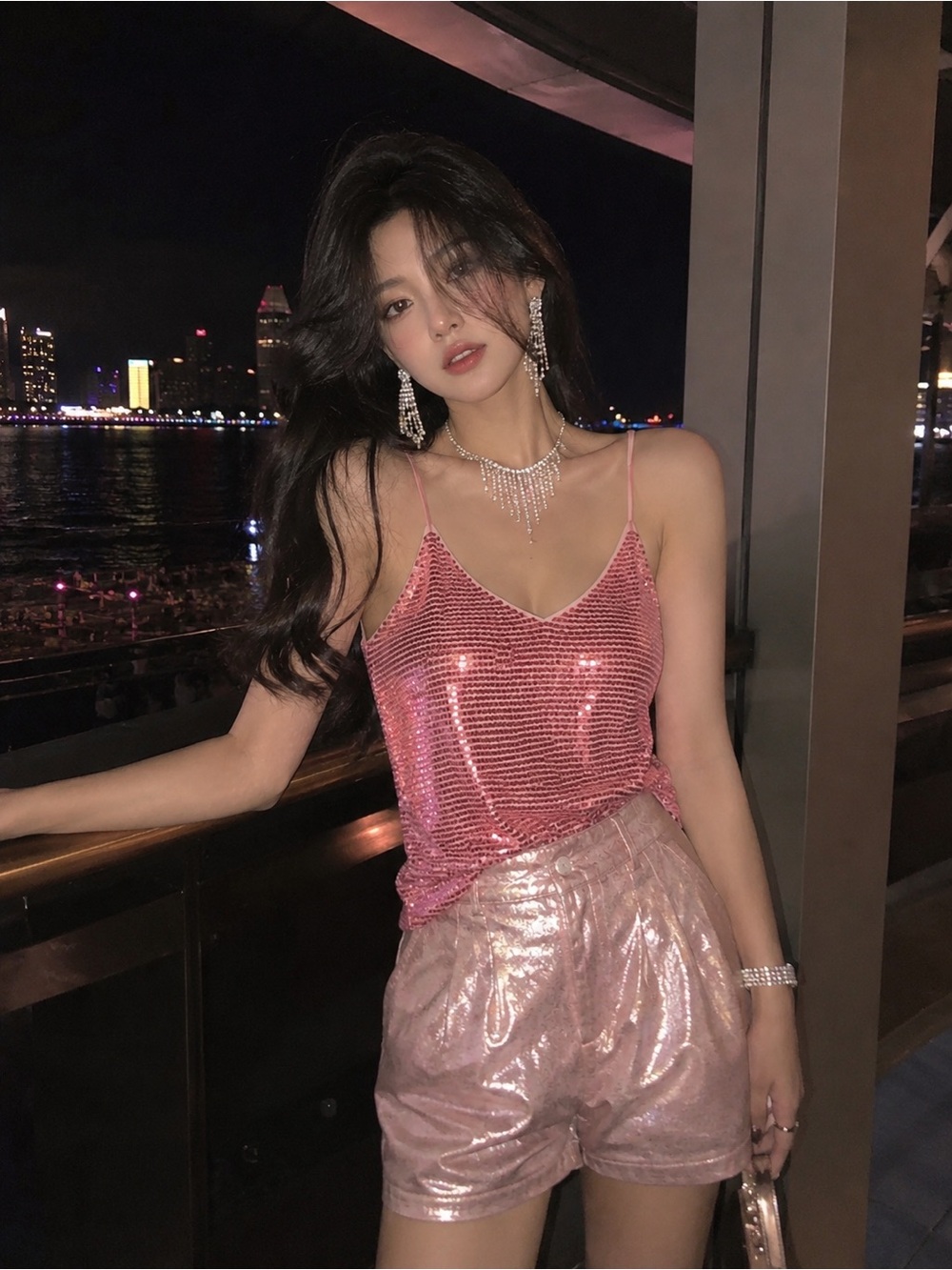 Rose Gold SPARKLY Metallic High-Waist Shorts